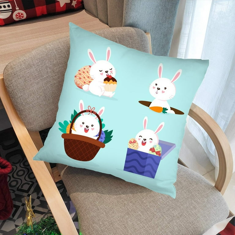 Dicasser Easter Pillow Covers 18x18 Set of 6 Easter Pillow Case Rabbit  Bunnies with Eggs, Peach skin Throw Pillows Covers for Couch Sofa Patio 