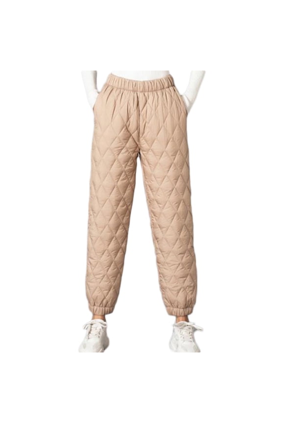 Women Winter Puffy High Waist Down Cotton Pants Quilted Jogger Sweatpant