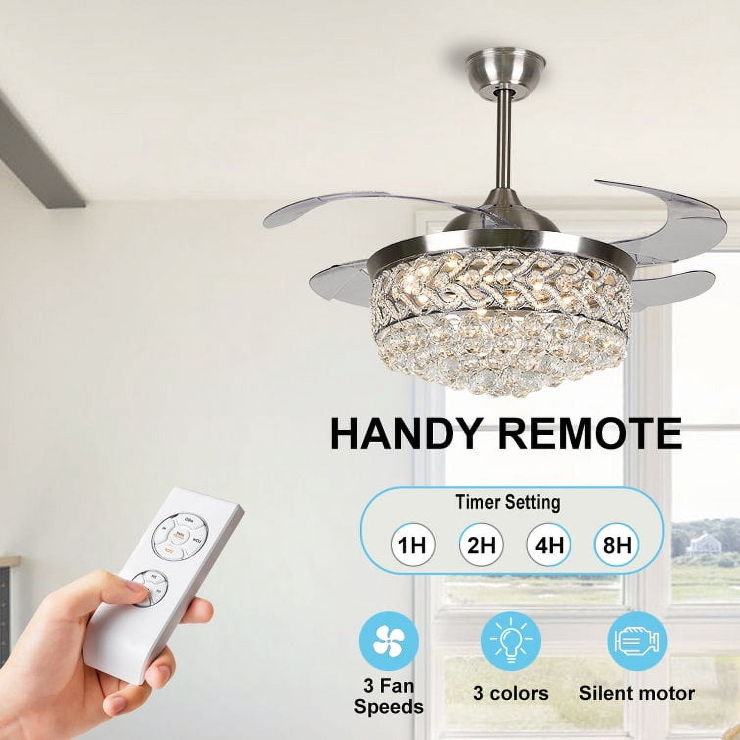FINE MAKER 42" Contemporary Chandelier Ceiling Fan with LED Lights and Remote Control