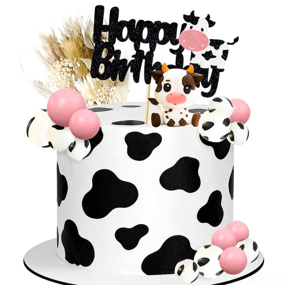 Cow Themed Birthday Cake Decorations Set - Cute Farm Party Supplies for Birthday Celebrations