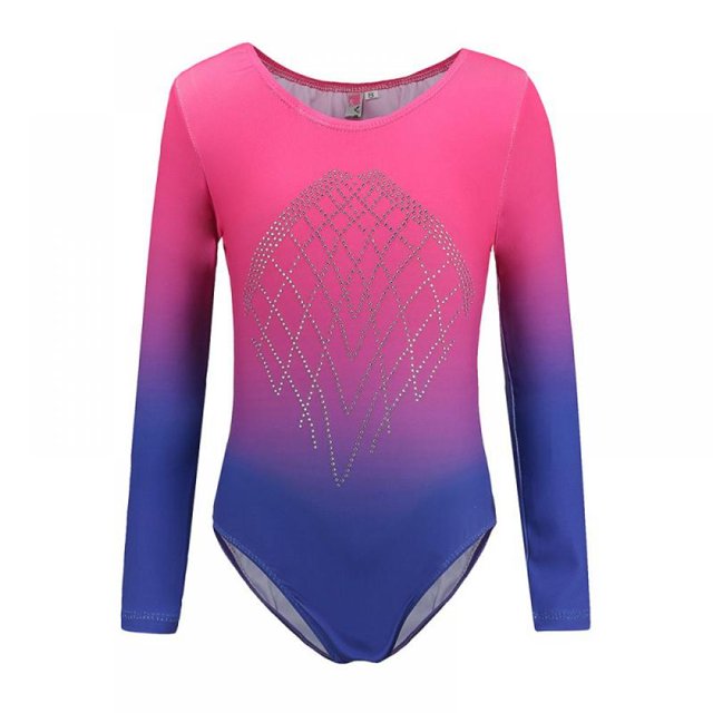 Greyghost Children Kids Girls Long Sleeve Leotards, Bright Color Patterned Gradient Ballet Practice Dance Wear Costumes, Athletic Gymnastics Bright Color Body Suits