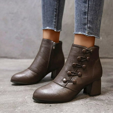 

Midewhik Heels Breathable Fashion Women s Chunky High Shoes Zipper Boots Retro Short Women s Boots
