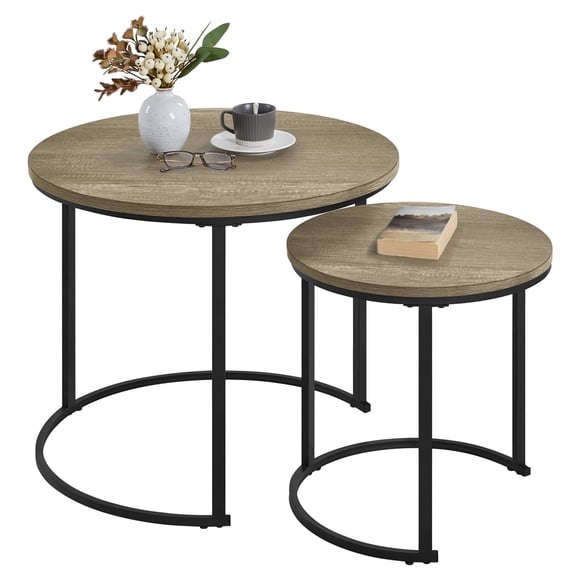 Yaheetech Nesting Coffee Table with Round Wooden Tabletop for Living Room, Gray