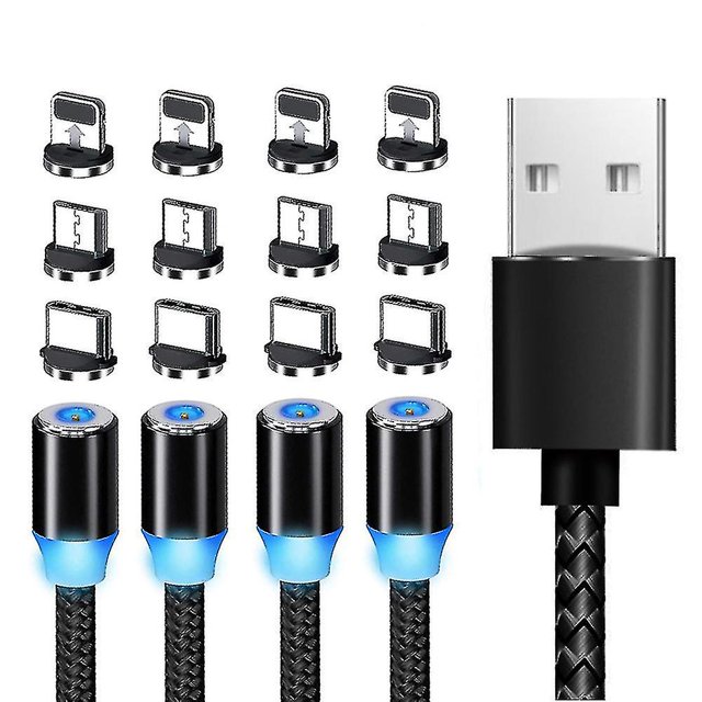 Paquete de 4 cables de carga magnéticos, cable de teléfono con bobinado automático 3 en 1 de alta calidad