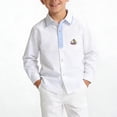 thumbnail image 4 of Boys Button Down Shirt Long Sleeve - White with Light Blue Contrast Collar Nautical Embroidered Sailboat Shirt for Kids, School and Casual, Cotton,Size 7-8 T, 4 of 7