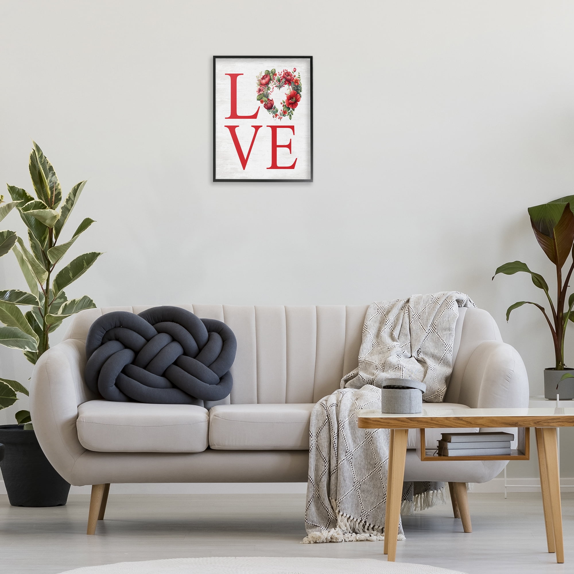 Stupell Industries Love with Heart Wreath Botanical & Floral Painting Black Framed Art Print Wall Art, 16 x 20