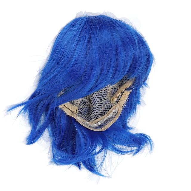 Peluca de cosplay corta y esponjosa para hombres, anime natural, disfraz de fiesta, peluca de pelo sintético azul