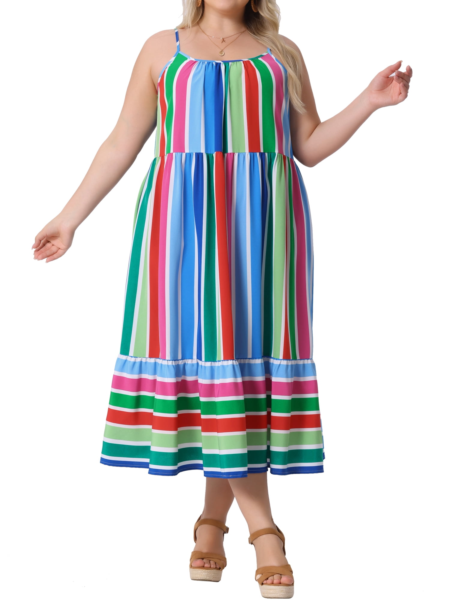 DARING DIVA Plus Size Sleeveless Bohemian Straps Cami Dress 2X Green Red