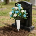 thumbnail image 4 of AURIGATE Cemetery Artificial Rose Bouquet with Vase Stake, 19.69in Plastic Memorial Flowers for Grave Decor (Light Blue & White), 4 of 6