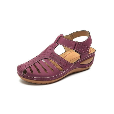 

Shakub Womens Summer Hollow Out Closed Toe Sandals Breathable Retro Outdoor Walking Wedge Shoes