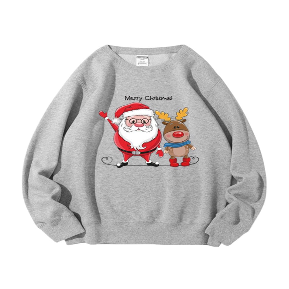 Chandail de Noel pour la Famille Correspondant Renne Graphique Pull a Manches Longues Enfants Maman Papa Sweat Shirt