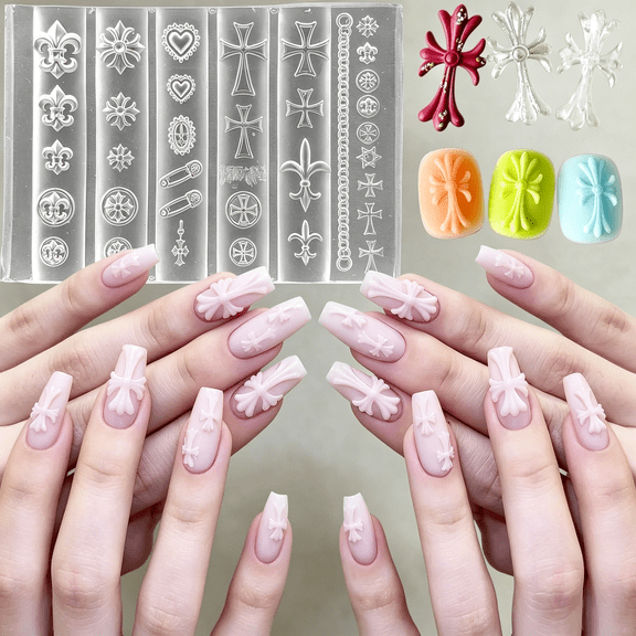 RAGUPEL Silicone Cross Nail Mold, 3D Cross Shape Nail Art Mold for Gel Polish, Reusable Nail Silicone Mold for Diy Nail Charms & Nail Decorations (Cross)