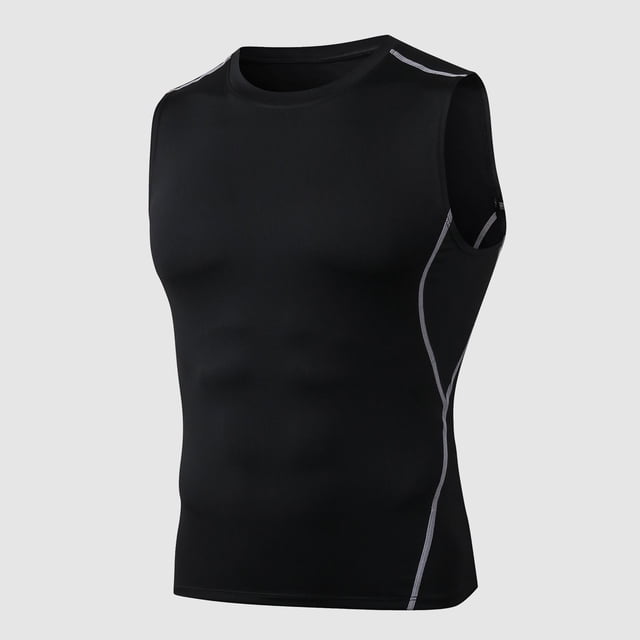 Camiseta sin mangas de compresión para hombre, sin mangas, de secado rápido, mallas ajustadas, Top F Abanopi Hombres chaleco deportivo
