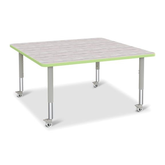 Square Activity Table - 48" X 48", Mobile - Driftwood Gray/Key Lime/Gray