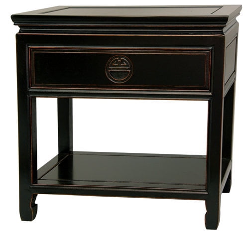 Oriental Furniture Rosewood Bedside Table, Antique Black