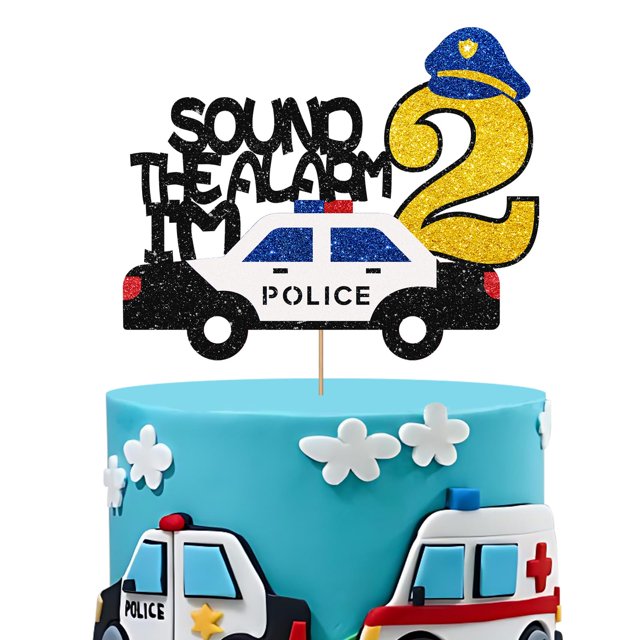 Cake topper SUPERLUBY Policía 2.º cumpleaños con brillo