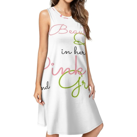A Beautiful Queen in her Pink and Green Spring Summer Dresses for Women Fashion T-shirt Dress Casual Sleeveless Loose Sundress with Pockets