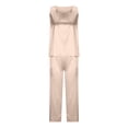 thumbnail image 3 of Womens Pajamas Set 2 Piece Tank Vest Pants Set Solid Tops Trousers Tops Pants Sleepwear Night Dress Night Sleep Dress Two Piece Pajama Set for Women Ladies Sleep Wear Womens Silk Pajamas Set Sexy, 3 of 5