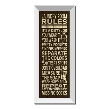 Trendy Extremely Popular Laundry Room Rules Typography Sign One 8x18 White Framed Print