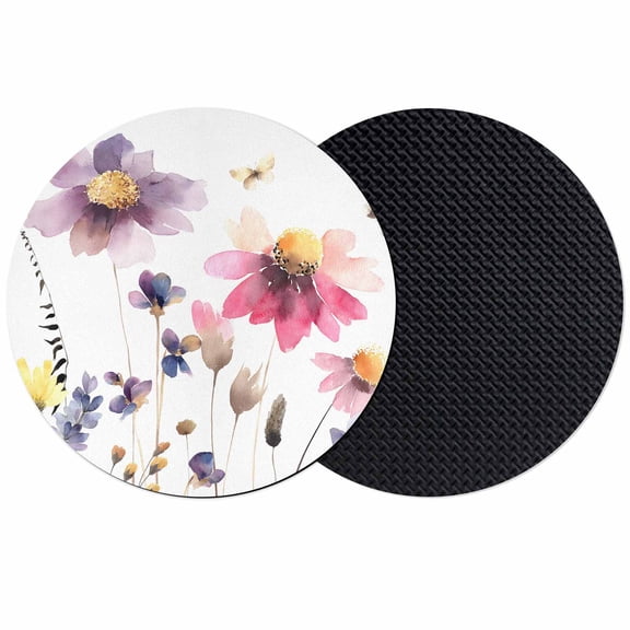 Purple Spring Floral Coasters Set of 2, Absorbent Coasters for Drinks, Pink Flowers Farmhouse Watercolor Coaster for Desk Coffee Table Protection, Home Decor House Warming Gifts 4"