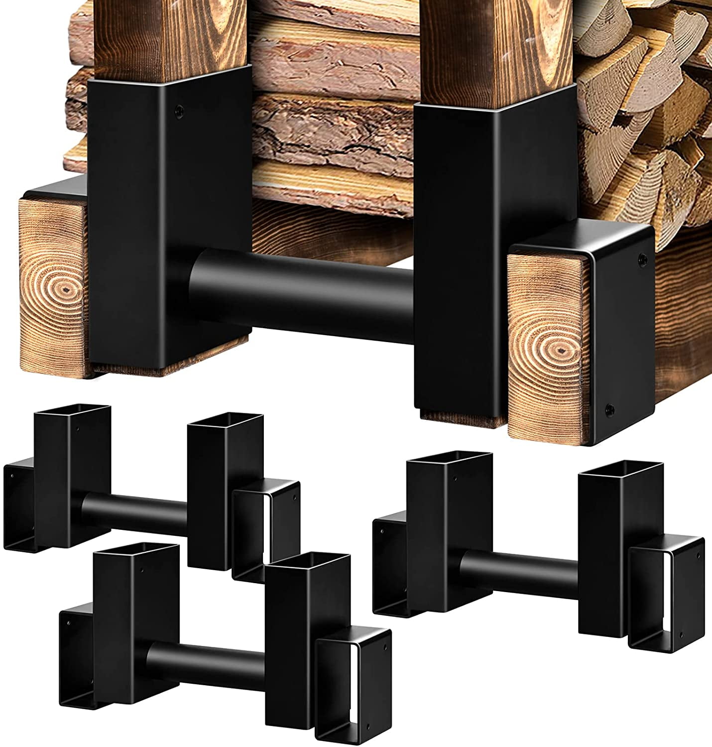 2PCS Fireplace Wood Storage Holder Adjustable to Any Length Black JeemeeSpace Outdoor Firewood Rack Bracket Kit