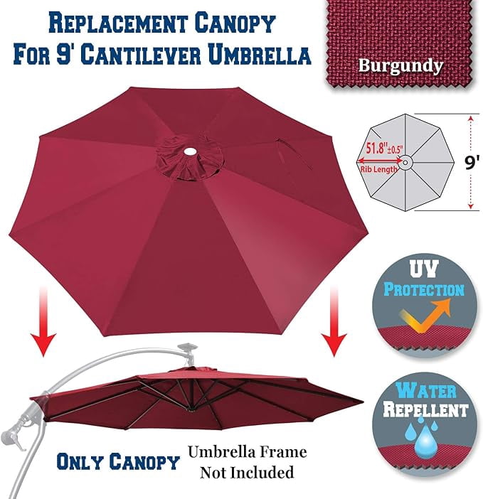 9ft Umbrella Top Cover Only Canopy 8rib Patio Replacement Canopy Outdoor (Canopy Only)