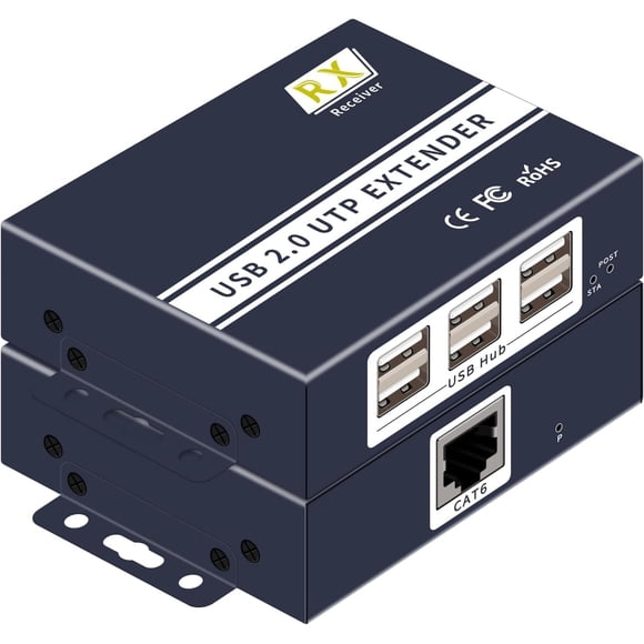 Extensor USB sobre Ethernet, Extensor USB 2.0 de 6 Puertos hasta 492 Pies/150 Metros, Plug & Play sin Controlador, Extensor de Teclado y Mouse para Cat5e/Cat6/Cat7, Compatible con Todos los Sistemas