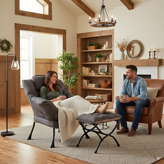 Lazy Chair with Ottoman, Modern Accent Leisure Upholstered Sofa Armchair for Living Room
