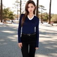 thumbnail image 6 of Women's Long Sleeve V-Neck Shirt with Contrast Collar - Large, Navy, 6 of 7