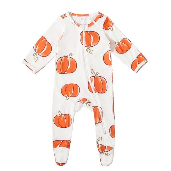 WIBACKER Halloween Cotton Newborn Baby Footie Pajamas, Sleep and Play Footed Zipper Sleeper for Baby , Pumpkin