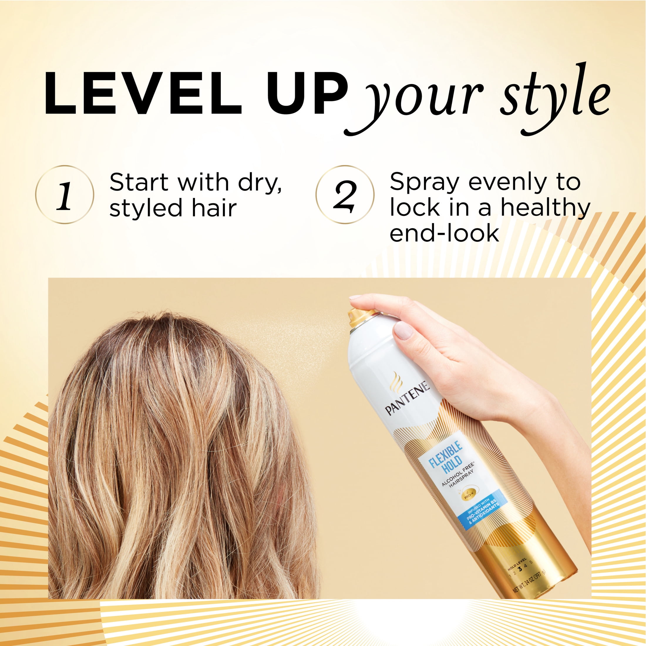 Pantene Flexible Hold Alcohol-Free Hairspray, Level 3, with Pro-Vitamin B5 and Antioxidants, 14 oz