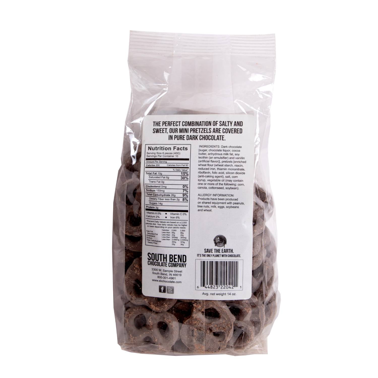Lehman's Chocolate Covered Mini Pretzels, Pure Dark Chocolate Coated Sweet and Salty Snack, 14 oz Resealable Bag