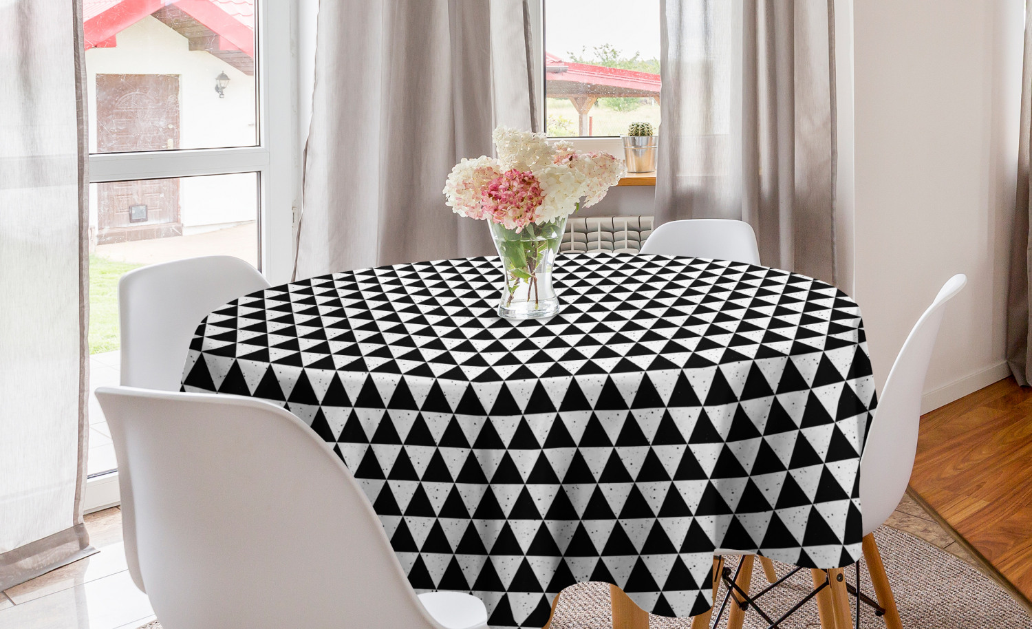 Triangular Tablecloth Geometric Round Tablecloth, Grunge Style Continuing Triangular ...