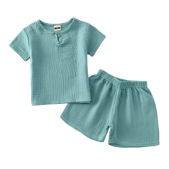 Baby Boys Casual Outfit Sets Child Summer Short Sleeve Solid Color Short Sleeve T Shirt and Shorts Thin Cute 2PCS SetSize 18-24 M