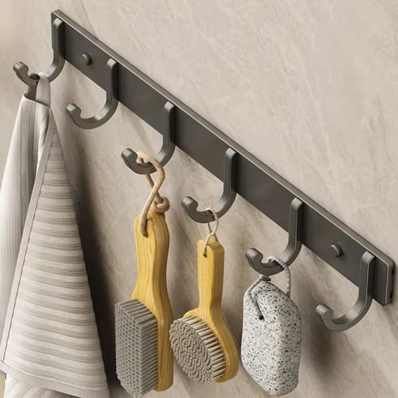 No-Drill Wall Mount Aluminum Coat Hook Rack, Self-Adhesive Hanging Rail for Bedroom Bathroom Towel Clothes