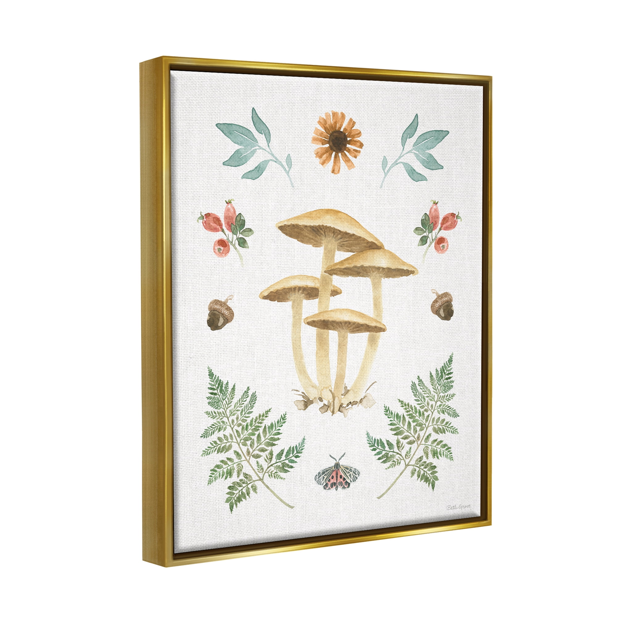 Stupell Industries Woodland Cottage Botanicals Botanical & Floral Painting Gold Floater Framed Art Print Wall Art, 25 x 31