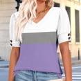 thumbnail image 4 of Lmnyox V Neck Shirt Womens Casual Fashion Short Sleeve Print T Shirt Color Block Trendy Loose Blouses Summer Tops, 4 of 7