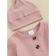 thumbnail image 5 of Newborn Baby Girls Boys Romper Bodysuit Long Sleeve Solid Ribbed Jumpsuit Hat Set Coming Home Outfits Neutral Clothes, 5 of 8