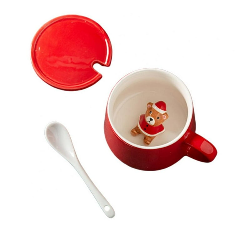 3D Coffee Mug Animal Inside with Bear 12 oz Cute Cartoon Handmade Ceramics  Cups for Holiday Drinkware,Christmas Decorations 