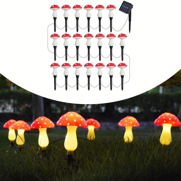 Luz solar para jardín, luz para caminos, regalos, arte para exteriores, decoración paisajística, accesorios para patio, césped, patio, cerca exterior. 20 Luz de hongo