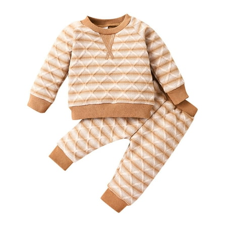 

Baby Boys Girls Long Sleeve Striped Sweatshirt Tops Patchwork Pants Trousers Outfit Set