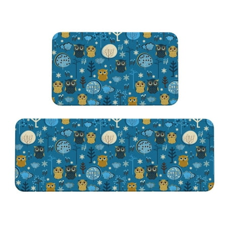 

Kitchen Floor Mat 2 Sets Of Anti-Fouling Absorbent Quick-Drying Floor Mat For Kitchen Door Mat Laundry Room Restaurant Office Farm Cute Colorful Owls And Trees