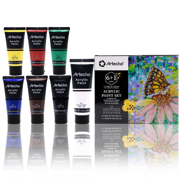 Set de pintura acrílica Artecho de 7 colores, tubos de 60 ml y 120 ml