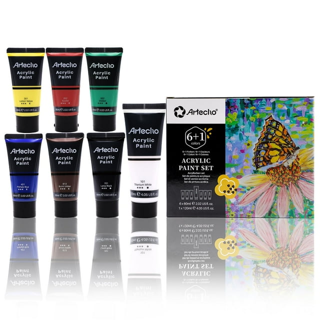 Set de pintura acrílica Artecho de 7 colores, tubos de 60 ml y 120 ml