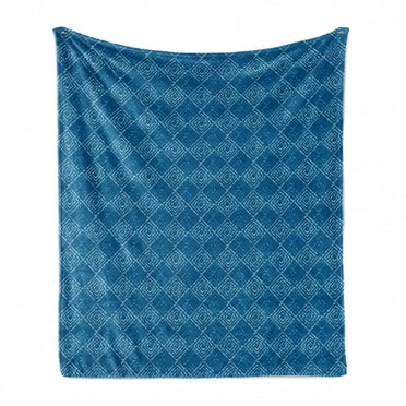 Abstract Soft Flannel Fleece Throw Blanket, Simple Dots Rhombuses Inspired Pattern Calm Tones Illustration, Cozy Plush for Indoor and Outdoor Use, 50" x 60", Sea Blue and Pale Sky Blue, by Ambesonne