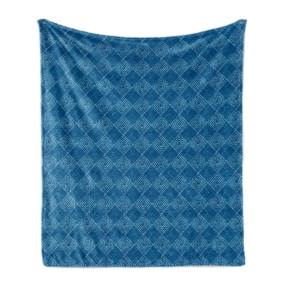 Abstract Soft Flannel Fleece Throw Blanket, Simple Dots Rhombuses Inspired Pattern Calm Tones Illustration, Cozy Plush for Indoor and Outdoor Use, 60" x 80", Sea Blue and Pale Sky Blue, by Ambesonne