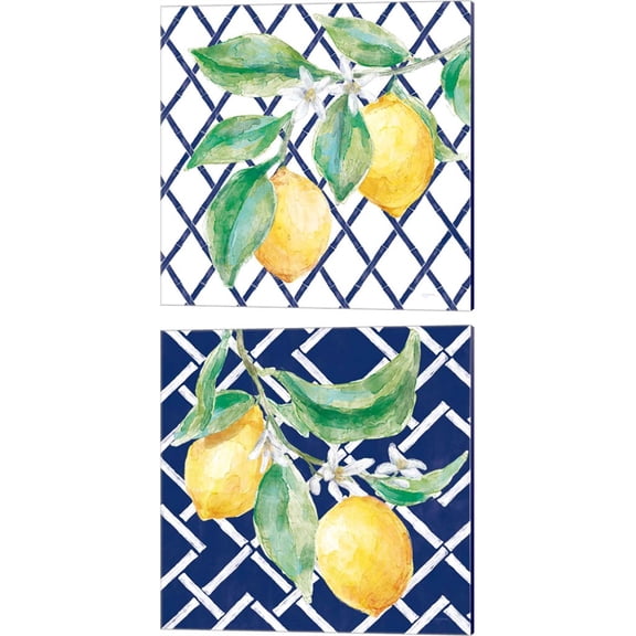 Great Art Now Everyday Chinoiserie Lemons by Mary Urban 2 Piece Canvas Art Set Each 14"W x 14"H