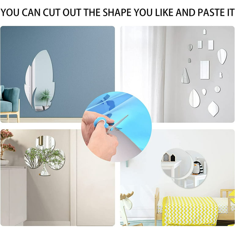 Tenare Flexible Mirror Sheets Self Adhesive Non Glass Mirror Tiles Mirror  Stickers for Home Wall Decor (32 Pieces,6 x 9 Inch)