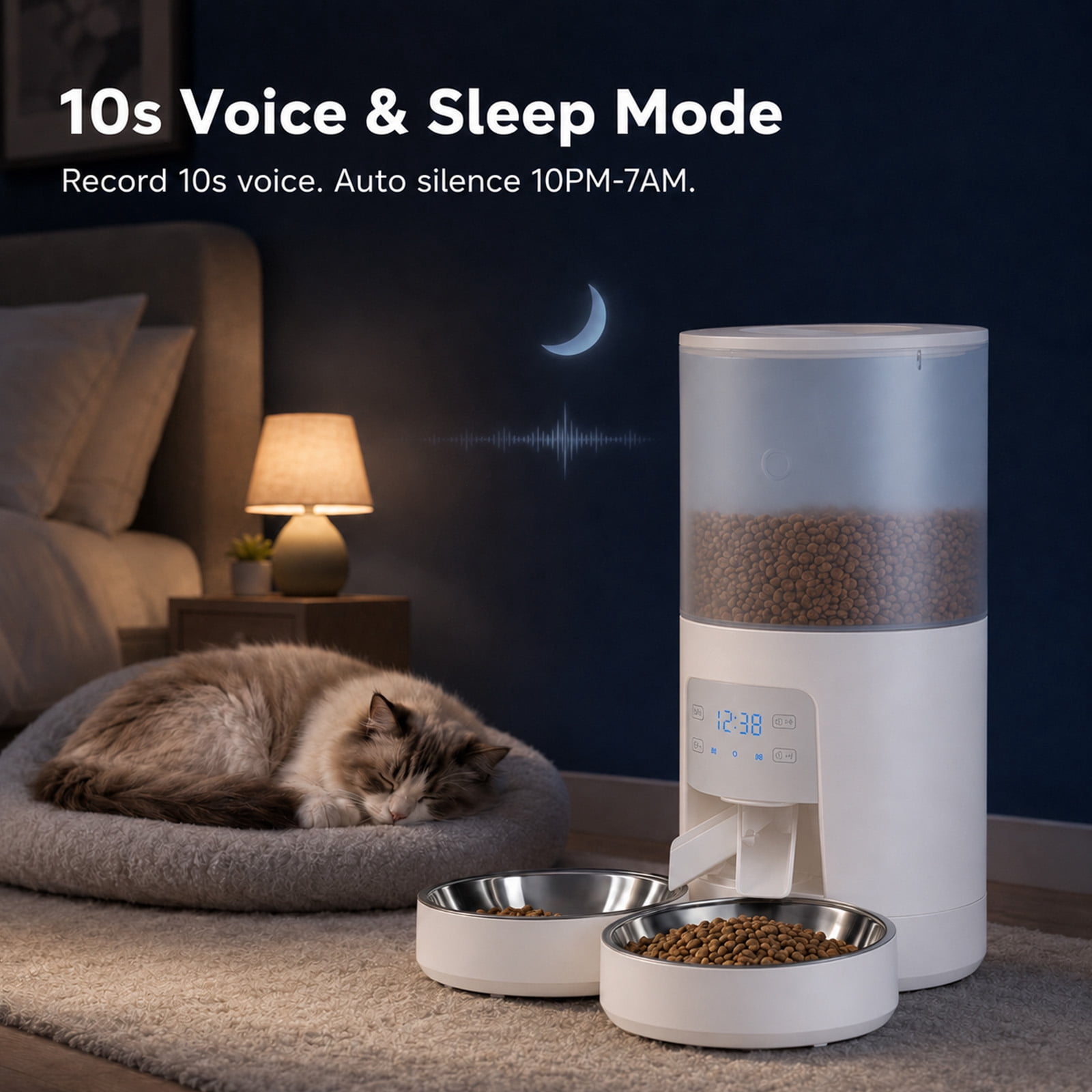 Alvantor 6L Automatic Cat Feeder, imed Cat Food Dispenser with 2 Stainless Bowls, Supply 10S Voice Recorder, Dual Power, Dual Pet Feeder for Cats and Dogs