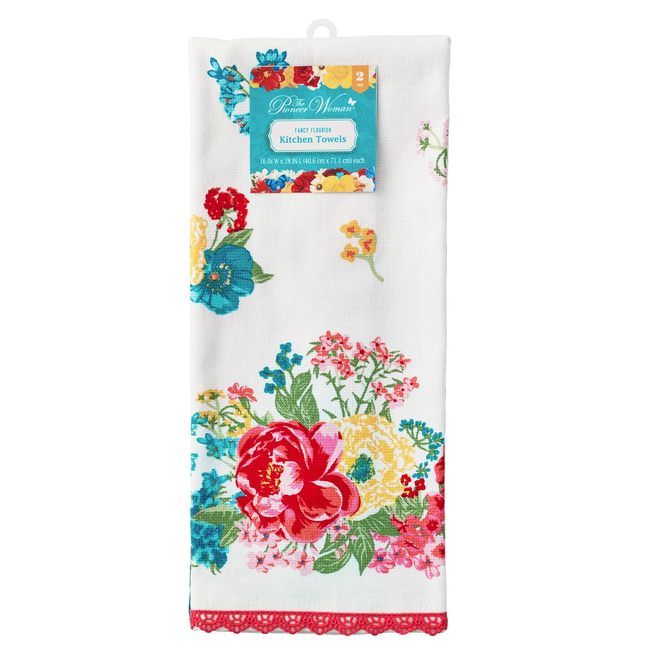The Pioneer Woman Fancy Flourish Kitchen Towel Set, Multicolor, 16"W x 28"L, 2 Piece